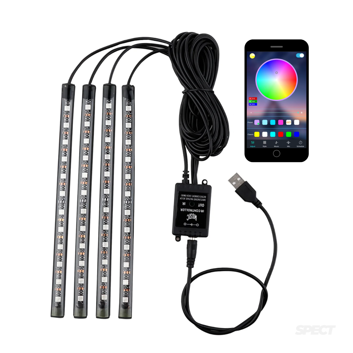 LED tunnelmavalosarja autoon RGB USB NightDrive